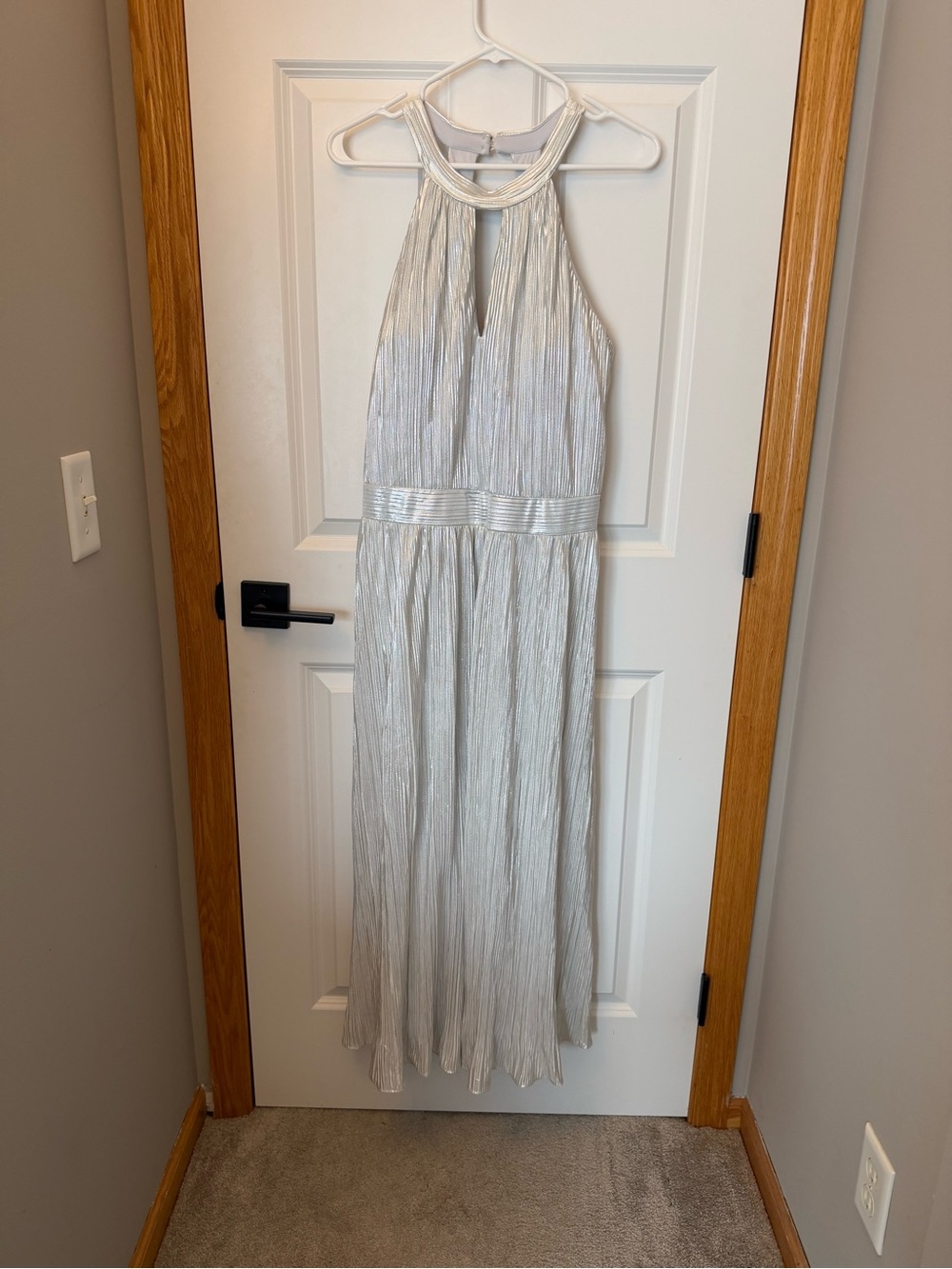 Kensie Silver Pleated Halter Gown